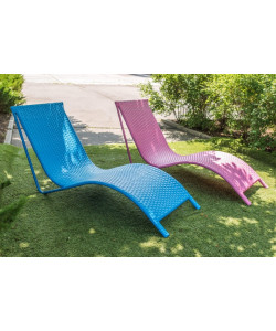 Шезлонг  из ротанга "Риф (синий и розовый)"