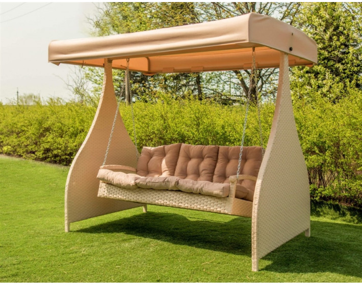 Садовые качели  из ротанга "Мелодия Премиум (бежевый)"