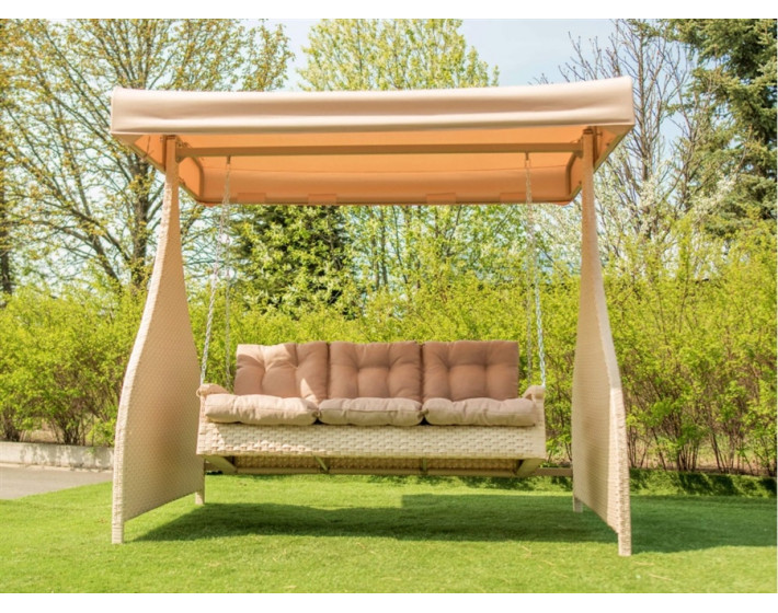 Садовые качели  из ротанга "Мелодия Премиум (бежевый)"